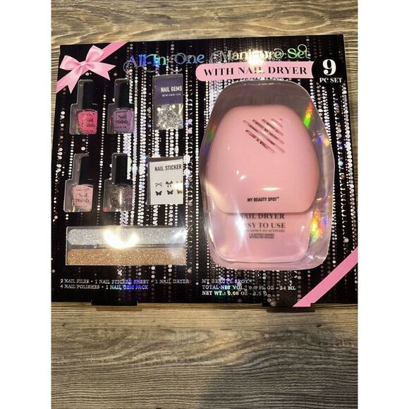 My Beauty Spot Exclusive Nails Polish Accessories & Dryer 9 Pc Set. Pink New. - Picture 1 of 5
